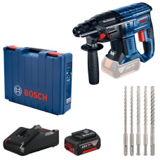 Акумуляторний перфоратор Bosch GBH 180-Li Professional, акб GBA 18V 4 Ah і з/п, в кейсі, набір свердел SDS plus-5X