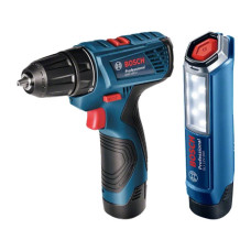 Акумуляторний дриль-шуруповерт Bosch GSR 120-LI і ліхтар GLI 12V-300, 2 акб 2.0 Ah, з/п у валізі