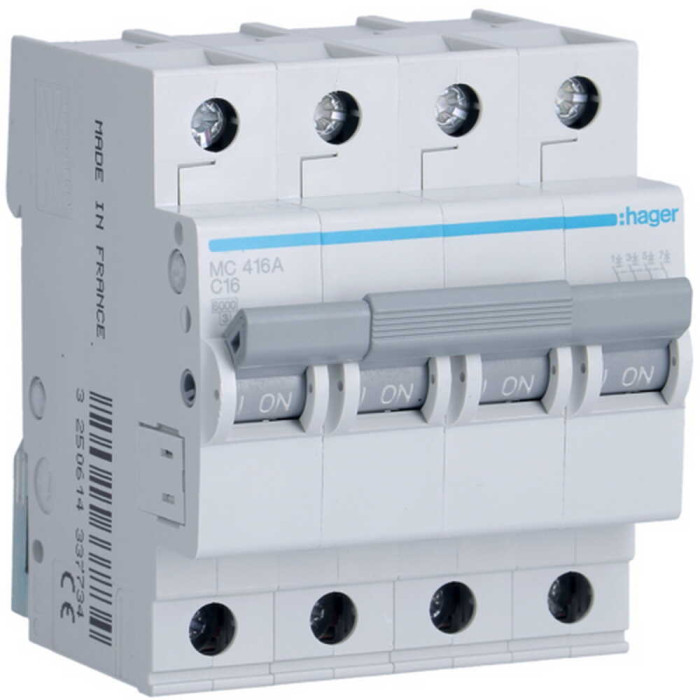 Автоматичний вимикач Hager 4P 16A C 6kA ( MCN416 )