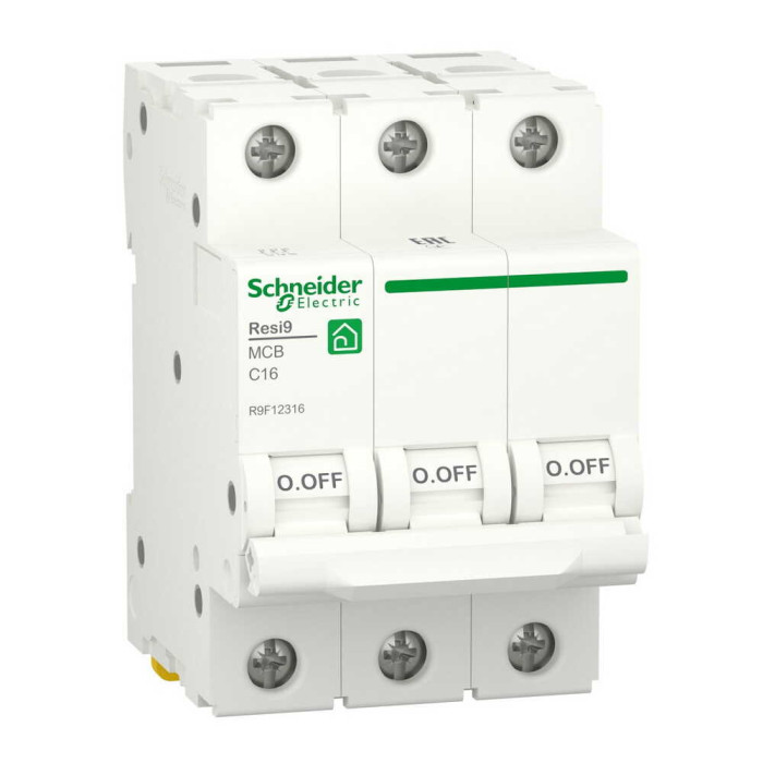 Автоматичний вимикач Schneider 6кА C 3p 16А Resi9 ( R9F12316 )