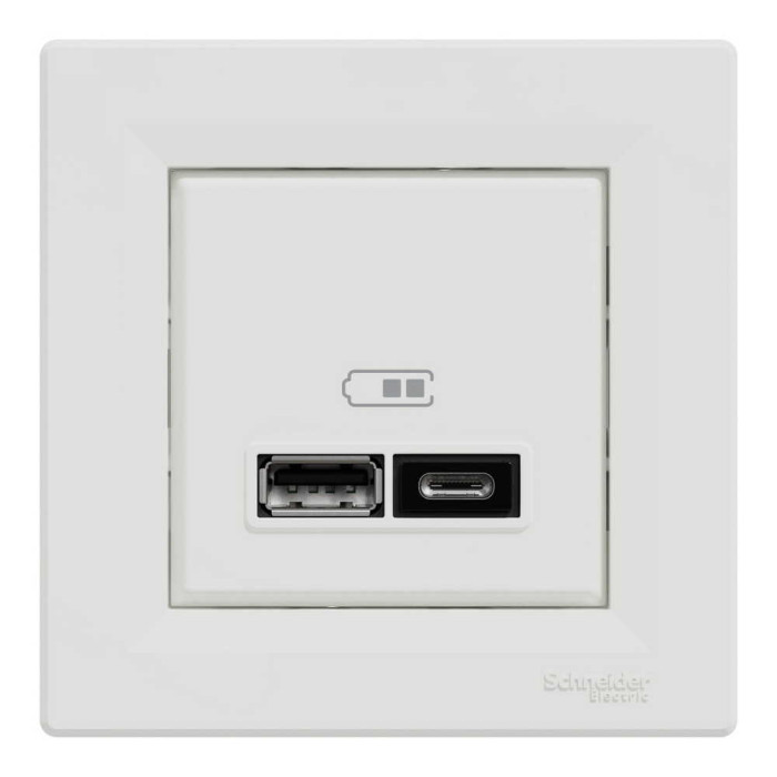 Розетка Schneider Asfora біла USB 2-а type A+C, 2.4A з рамкою ( EPH2700321 )