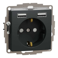 Розетка Schneider Sedna Design ​чорна 1-на з заземленням+ 2-а USB A+A без рамки ( SDD114052 )