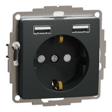 Розетка Schneider Sedna Design ​чорна 1-на з заземленням+ 2-а USB A+A без рамки ( SDD114052 )