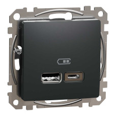 Розетка Schneider Sedna Design ​чорна 2-на USB A+C без рамки ( SDD114402 )