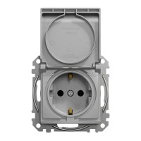 Розетка Schneider Sedna Design алюміній 1-на з заземленням з шторками та кришкою ( SDD113024 )